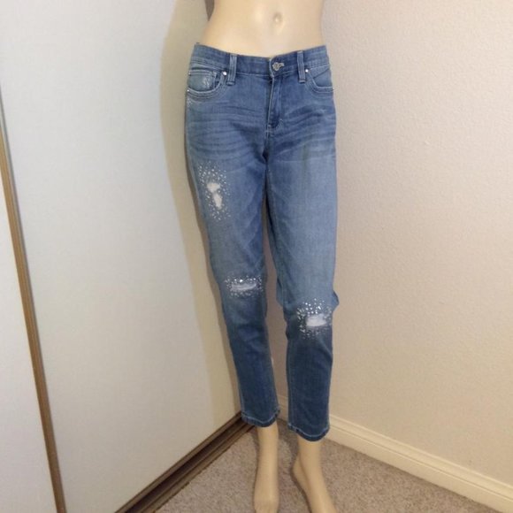 White House/Black Market Jewel-detail straight leg, low rise Jeans Women Size 4 - Picture 2 of 11